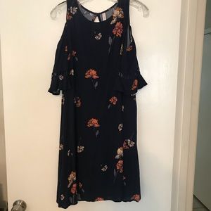 Cold shoulder floral navy shift dress